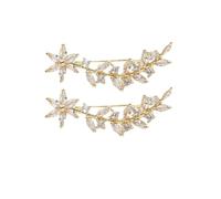 KOMBIUDA Pendientes Trepadores Con Diseño De Flores Dorados Con Clip, Diseño Minimalista, Ligeros y Cómodos, Pendientes Únicos Para Mujer, Adecuado Bodas y Fiestas, Estilo Europeo Elegante