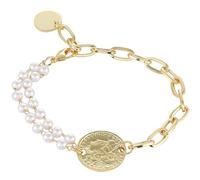 KOMBIUDA Pulsera Creativa de Cadena Asimétrica Dijes de Rostro Humano y Perlas Blancas para Mujer Joyería de Muñeca Elegante para Uso Diario y Regalos Obsequios