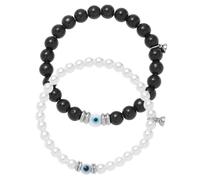 KOMBIUDA Pulsera de Magnética de Perlas Negras y Blancas, 1 Par de Pulseras a Juego de Aleación Ligera para San Valentín, Obsequio Adecuado para Aniversarios y Cumpleaños, Diseño Compacto