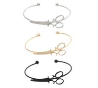 KOMBIUDA Pulsera de Puño Abierta 3 Piezas para Adolescentes y Amigas Diseño Creativo de Tijeras Colores Negro Dorado y Plateado Brazalete Ajustable para Obsequio y Uso Diario