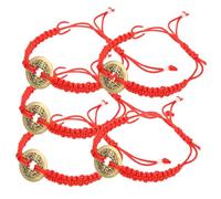 KOMBIUDA Pulsera Trenzada de Cuerda Roja Moneda Vintage para Parejas, Accesorio Artesanal de Hilo Rojo, Obsequio para Chicas Adolescentes, Conjunto de 5 Piezas, Uso Diario y Amistad
