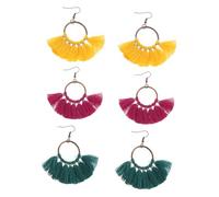 KOMBIUDA Set De 3 Pares De Pendientes Bohemios Borla De Hilo Coloridos, Bisutería Ligera Para Mujer, Estilo Étnico, Accesorio Versátil Para Uso Diario y Ocasiones Obsequios