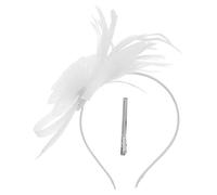 KOMBIUDA Sombrero de Malla Blanco con Plumas Artificiales y Forma de Flor, Estilo Elegante y Versátil para Fiestas de Destino y Viajes de Negocios con Diadema y Clip para Cabello