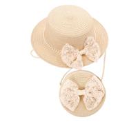 KOMBIUDA Sombrero de Playa para Niñas y Bolso de Hombro 1 Set, Encaje, Khaki, Transpirable, para Viajar y Acampar, 3 a 6 Años