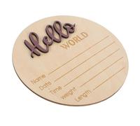 KOMBIUDA Tarjeta de signo de nacimiento de bebé accesorio de fotografía de bebé aquí bebé letrero de madera emblemas signo de nombre de bebé cartel de bienvenido recién nacido