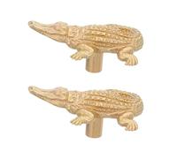 KOMBIUDA Tiradores de Latón en Forma de Cocodrilo 2 Piezas, Mini Manijas Vintage para Armarios y Cajones, Color Original, Herrajes Decorativos para Muebles de Cocina y Tocador