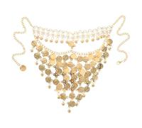 KOMBIUDA Velo tribal de danza del vientre, máscara con borlas de monedas multicapa para mujer, accesorio para fiesta de disfraces de Las Mil y Una Noches, joyería exótica dorada para danza del