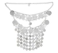 KOMBIUDA Velo tribal de danza del vientre, máscara multicapa con borlas de monedas para mujer, accesorio para fiesta de disfraces de Las Mil y Una Noches, joyería exótica de plata para danza del