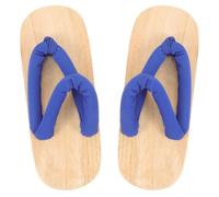 KOMBIUDA Zuecos Japoneses de Madera y Tela para Mujer Sandalias Tipo Zueco Suela de Goma Azul Talla 37 Adecuado para Pie 35-36 Pantuflas Transpirables y Resistentes para Uso Interior