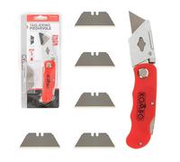 KOMBO - Cúter Profesional con Hoja Plegable de Acero y Mango Ergonómico de ABS - 5 Cuchillas Incluidas - Cúter Universal para Trabajos de Precisión, Bricolaje y Taller