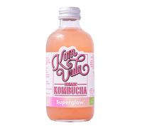 Kombucha Komvida Superglow- Bebida Ecológica de Té fermentado con aloe vera, Sabor Fresa y Lima, Probióticos Naturales, Baja en calorías, 250ml