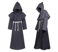 KOMEIYL Disfraz de Monje, Medieval Disfraz de Monje Sacerdote, Túnica Monje Disfraz con Capucha, Halloween Renacimiento Traje Fraile con Cruz y Cuerda, Aplica Disfraces Festival Halloween (XL1)