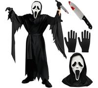 KOMEIYL Halloween Ghostface Costume, Adulto Scream Disfraz Set, Scream Ghost Face Costume, Horror Disfraz Scream con Mask y Toy Knife, Aplica a Actividades Temáticas Fiesta Halloween (S)