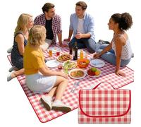 KOMEIYL Manta para Picnic Impermeable de 200x 200 cm, A Cuadros Rojos, Ligera y con Asa, Manta de Camping de Playa para Barbacoa al Aire Senderismo Parque Jardín