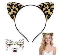 KOMEIYL Orejas de Leopardo Venda, Chica Orejas Leopardo Diadema con Tatuaje Facial, Aplicable a Halloween Navidad Cosplay Fiestas Temáticas