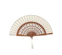 Komencu Abanico Español Artesanal - 100% Algodón y Madera de Sipo - Abanico Original y Elegante - Abanico Grande para Mujer (Blanco Esfera)