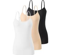Komfokore 3 piezas de camiseta interior para mujer con sujetador de estante de algodón, tirantes ajustables, Negro/Beige/Blanco, M