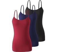 Komfokore 3 piezas de camiseta interior para mujer con sujetador de estante de algodón, tirantes ajustables, Negro/Azul Oscuro/Vino, XL