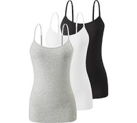 Komfokore 3 piezas de camiseta interior para mujer con sujetador de estante de algodón, tirantes ajustables, negro, blanco y gris, XL