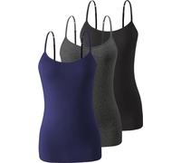 Komfokore 3 piezas de camiseta interior para mujer con sujetador de estante de algodón, tirantes ajustables, Negro/Gris oscuro/Azul Oscuro, XL