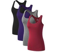 Komfokore Camiseta de tirantes para mujer, diseño de espalda cruzada, 4 unidades, Negro/Gris/Azul Oscuro/Vino Rojo, S
