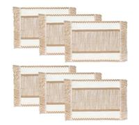 Komforbaa Juego de 6 salvamanteles rectangulares de algodón-Lino, Lavables y Antideslizantes, con Flecos y patrón de Rayas, Resistentes al Calor para decoración Boho Beige