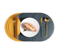 Komforbaa Oval Salvamanteles de Doble Cara Lavables, Juego de 4 Manteles Individuales, Tapetes Reutilizables con Resistencia al Calor para Mesa Comedor Hogar 44.5x30cm Azul y Amarillo