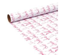 Komforbaa Rollo de papel de regalo con lazo rosa, 17 pulgadas x 33 pies, papel de regalo para vacaciones, cumpleaños, ideas para niñas, niños, parejas, bonito papel de regalo