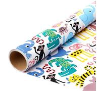 Komforbaa Rollo de papel de regalo de animales de dibujos animados, 17 pulgadas x 33 pies, divertido papel de regalo para baby shower, cumpleaños, ideas para niños, envoltura de regalo de dibujos