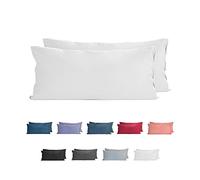 Komfortec Juego de 2 Fundas de Almohada de 100% algodón, 40 x 80 cm, Punto Supersuave, Funda de Almohada de 150 g/m², Color Blanco