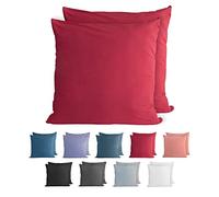 Komfortec Juego de 2 Fundas de Almohada de 100% algodón, 60 x 60 cm, Punto Supersuave, Funda de Almohada de 150 g/m², Color Rojo Aurora