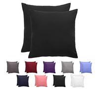 Komfortec Juego de 2 Fundas de Almohada de 50 x 50 cm, con Cremallera, 100% poliéster Cepillado, 120 g/m², Fundas de Almohada supersuaves, Color Negro