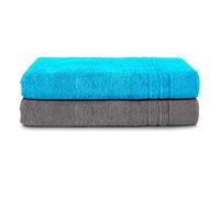 Komfortec Juego de 2 Toallas de Sauna 80 x 200 cm, 100% Algodón, Toallas XXL para Sauna, Suaves, Grandes, de Rizo y de Secado Rápido, Gris/Turquesa