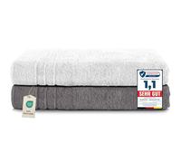 Komfortec Juego de 2 Toallas de Sauna 80 x 200 cm, 100% Algodón, Toallas XXL para Sauna, Suaves, Grandes, de Rizo y de Secado Rápido, Gris/Blanco