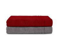 Komfortec Juego de 2 Toallas de Sauna 80 x 200 cm, 100% Algodón, Toallas XXL para Sauna, Suaves, Grandes, de Rizo y de Secado Rápido, Gris/Rojo