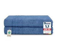 Komfortec Juego de 2 Toallas de Sauna 80 x 200 cm, 100% Algodón, Toallas XXL para Sauna, Suaves, Grandes, de Rizo y de Secado Rápido, Azul Claro