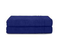 Komfortec Juego de 2 Toallas de Sauna 80 x 200 cm, 100% Algodón, Toallas XXL para Sauna, Suaves, Grandes, de Rizo y de Secado Rápido, Azul Marino