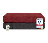Komfortec Juego de 2 Toallas de Sauna 80 x 200 cm, 100% Algodón, Toallas XXL para Sauna, Suaves, Grandes, de Rizo y de Secado Rápido, Negro/Rojo