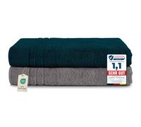 Komfortec Toallas de baño Jumbo, 100% algodón, Secado rápido, 80 x 200, Gris y Verde Azulado