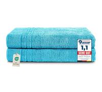 Komfortec Juego de 2 Toallas de Sauna 80 x 200 cm, 100% Algodón, Toallas XXL para Sauna, Suaves, Grandes, de Rizo y de Secado Rápido, Turquesa