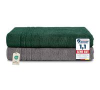 Komfortec Toallas de baño Jumbo, 100% algodón, Secado rápido, 80 x 200, Gris y Verde Oscuro