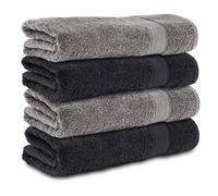 Komfortec Juego de 4 Toallas de Baño 70 x 140 cm - 100% Algodón - Suaves y Alta Absorción - Antracita/Negro