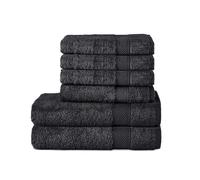 Komfortec Juego de 6 Toallas 100% Algodón - 2 Toallas de Baño 70 x 140 cm y 4 Toallas de Lavabo 50 x 100 cm - Juego de Toallas Suaves y Absorbentes - Negro