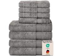 Komfortec Juego de 8 Toallas de Mano de 100% algodón, 4 Toallas de baño de 70 x 140 cm y 4 Toallas de Mano de 50 x 100 cm, de Rizo, Suave, Grande, Antracita Gris
