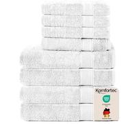 Komfortec Juego de 8 Toallas de Mano de 100% algodón, 4 Toallas de baño de 70 x 140 cm y 4 Toallas de Mano de 50 x 100 cm, Rizo Suave, Grande, Color Blanco