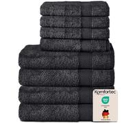 Komfortec Juego de 8 Toallas de Mano 100% algodón, 4 Toallas de baño de 70 x 140 cm y 4 Toallas de Mano de 50 x 100 cm, Color Negro