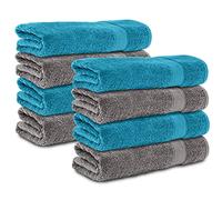 Komfortec Juego de 8 Toallas de Mano, 50 x 100 cm, 100% algodón, 470 g/m², de Rizo, Suave, Antracita, Gris/Turquesa