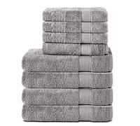 Komfortec Juego de 8 Toallas de Mano de 100% algodón, 4 Toallas de baño de 70 x 140 cm y 4 Toallas de Mano de 50 x 100 cm, de Rizo, Suaves, Grandes, Color Plateado