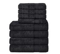 Komfortec Juego de 8 Toallas de Mano de 100% algodón, 4 Toallas de baño de 70 x 140 cm y 4 Toallas de Mano de 50 x 100 cm, Rizo Suave, Grande, Color Negro