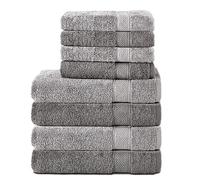 Komfortec Juego de 8 Toallas de Mano de 100% algodón, 4 Toallas de baño de 70 x 140 cm y 4 Toallas de Mano de 50 x 100 cm, de Rizo, Suave, Grande, Antracita/Plata